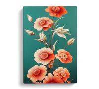 The Beautiful Flowers Green, Peach, Red Canvas Print | Gallery Wrapped 30mm Frame Wall Art | 30x20 inches | Ready to Hang | Contemporary Floral Picture | Living Room Bedroom Lounge Office