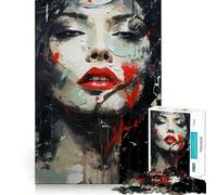 The Beautiful Lady with Red Lips Teenagers 1000 Piece Jigsaw Puzzle Mind Exercise Toy Group Play Precision Cut Festival Gift (38x26cm)