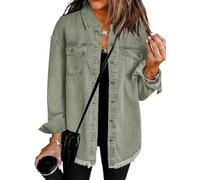 The Beauty North Denim Jacket, Women’s Oversized Button Up Frayed Hem Shacket Long Sleeve Pockets Denim Jean Jacket (Olive green,XL)
