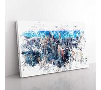 The Beauty Of The Chicago Skyline Watercolour Modern Canvas Wall Art Print Ready to Hang, Framed Picture for Living Room Bedroom Home Office Décor, 50x35 cm (20x14 Inch)