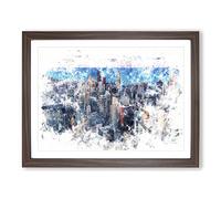 The Beauty Of The Chicago Skyline Watercolour Modern Framed Print | A4 Walnut Framed Wall Art | Ready to Hang | Modern Cityscape Picture | Living Room Bedroom Lounge Office