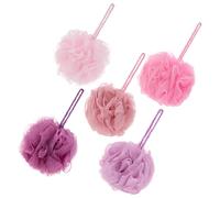 The Beauty Project 5 Piece Exfoliating Loofah Set - Heavyweight Body Scrub for Spa, Massage & Dead Skin Removal, Multi-Color Shower Bath Accessories (Pink
