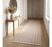 The Beer Valley Cotton Diamond Woven Runner Rug 2x6 Feet - Beige | Non Slip Long Front Entry Rugs for Hallways, Washable Outdoor Neutral Woven Bath Runners