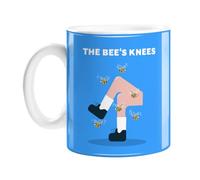 The Bee's Knees Mug | Funny Bee Pun Coffee Mug, Hand Illustrated Knee Surrounded by Bumble Bees Ceramic Mug, Dishwasher Safe Mug