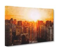 The Beijing Skyline At Sunset Painting Modern Art Canvas Wall Art Print Ready to Hang, Framed Picture for Living Room Bedroom Home Office Décor, 30x20 Inch (76x50 cm)