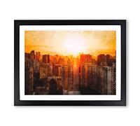 The Beijing Skyline At Sunset Painting Modern Art Framed Print | A4 Black Framed Wall Art | Ready to Hang | Modern Cityscape Picture | Living Room Bedroom Lounge Office