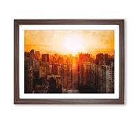 The Beijing Skyline At Sunset Painting Modern Art Framed Print | A4 Walnut Framed Wall Art | Ready to Hang | Modern Cityscape Picture | Living Room Bedroom Lounge Office