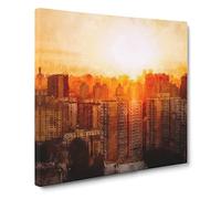 The Beijing Skyline at Sunset Painting Modern Canvas Wall Art Print Ready to Hang, Framed Picture for Living Room Bedroom Home Office Décor, 20x20 Inch (50x50 cm)