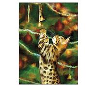 'The Bell Ringer' Humorous Bengal Cat Christmas Greeting Card by Denise Laurent DL8403