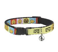 The Berenstain Bears Cat Collar, Breakaway Collar with Bell, The Berenstain Bears Smiling Face Blocks Multi Color, 8.5 to 12 Inches 0.5 Inch Wide