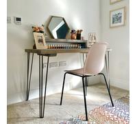 The Bespoke Carpentry Co Pine Vanity Desk with Natural Steel Hairpin Frame Legs - Dark Oak - Length 140cm