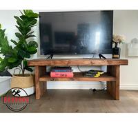 The Bespoke Carpentry Co Rustic Bench with Storage / TV Unit - Dark Oak - Length 80cm