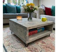The Bespoke Carpentry Co Square Hairpin Leg Coffee Table with Storage - 80cm x 80cm - Whiskey