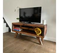 The Bespoke Carpentry Co TV Stand with Wooden Floating Shelf - Belgium Grey - Length 200cm