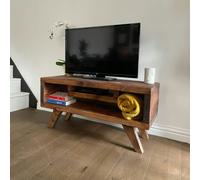 The Bespoke Carpentry Co TV Stand with Wooden Floating Shelf - Whiskey - Length 100cm