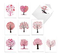 The Best Card Company 10 Assorted Blank All Occasions Note Cards Box Set 4 x 5.12 Inch with Envelopes (10 Designs, 1 Each) Love Trees AM3185OCB-B1x10