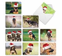 The Best Card Company - 20 Adorable Christmas Note Cards (4 x 5.12 Inch) - Bulk Puppy Dog Greetings, Assorted (10 Designs, 2 Each) - Gorgeous German Shepherds AM6828XSG-B2x10