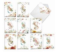 The Best Card Company - 20 Assorted Beautiful Floral Personal Stationary Blank Notecards Bulk Box Set 4 x 5.12 Inch w/Envelopes, Miss you and Just Because Notes - Flowering Initial S AM10212OCB-B2x10