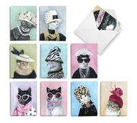 The Best Card Company 20 Assorted Blank Notecards Bulk Box Set 4 x 5.12 Inch with Envelopes (10 Designs, 2 Each), For Women, Fancy Cats AM11016OCB-B2x10