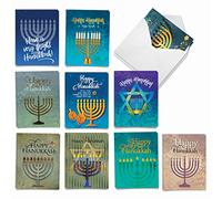 The Best Card Company - 20 Assorted Chanukah Notecards Boxed Set 4 x 5.12 Inch with Envelopes (10 Designs, 2 Each) Jewish Holiday Cards Hanukkah Lights AM6140HKG-B2x10