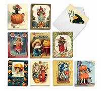 The Best Card Company 20 Assorted Halloween Notes Box Set 4 x 5.12 Inch with Envelopes (10 Designs, 2 Each) Vintage Pumpkin Kids AM10187HWG-B2x10