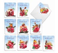 The Best Card Company - 20 Assorted Rosh Hashanah Notecards Boxed Set 4 x 5.12 Inch with Envelopes (10 Designs, 2 Each) Jewish Holiday Cards Pomegranate New Year AM7805RHG-B2x10
