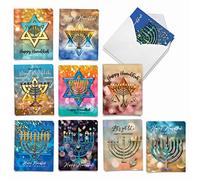 The Best Card Company - 20 Blank Hanukkah Cards Boxed (10 Designs, 2 Each) - Assorted Religious Chanukah Notecards, Jewish Holiday - Festival of Lights AM3687HKB-B2x10