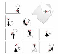 The Best Card Company - 20 Cat Season's Greetings Note Cards (4 x 5.12 Inch) - Fun Black Cats (10 Design, 2 Each) - Meowy Christmas AM3265SGG-B2x10