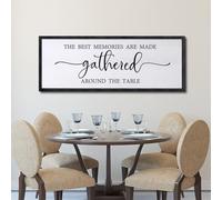The Best Memories are Made Gathered Around The Table Sign 32''×12'' Black | Dining Room Kitchen Wall Art Farmhouse Framed Wood, Large Home Family Decor