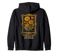 The Best People Are Born In October Framed Marigold Cosmos Zip Hoodie