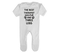 The Best Therapist Has Fur and Three Legs Legged Pet Baby Romper Jumpsuit with feet, 0-3 Months, White