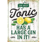 The Best Tonic Has A Large Gin I It! Novelty Gin & Tonic Cocktail Drinker Sign - Retro Vintage Style Humorous Funny Gin Gift Decorative Metal Door Sign/Wall Plaque - 20 x 15 cm