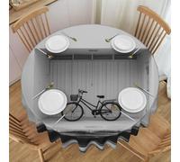 The Bicycle Next To The House Elegant Printed Tablecloth â€“ Premium Waterproof Polyester Round Table Cover For Dining, Wedding, Party & Outdoor Use â€“ Stylish Home & Café Decoration Accessory