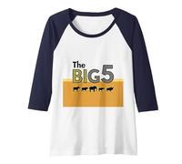 The Big 5 African Safari Adventure Wildlife Enthusiasts Raglan Baseball Tee, Women, Navy/White, L