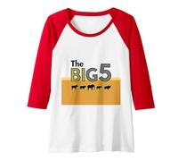 The Big 5 African Safari Adventure Wildlife Enthusiasts Raglan Baseball Tee, Women, Red/White, M