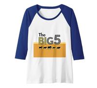 The Big 5 African Safari Adventure Wildlife Enthusiasts Raglan Baseball Tee, Women, Royal Blue/White, L