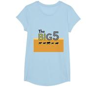 The Big 5 African Safari Adventure Wildlife Enthusiasts T-Shirt, Girls, Baby Blue, Large