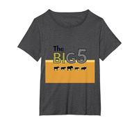 The Big 5 African Safari Adventure Wildlife Enthusiasts T-Shirt, Women's Plus, Dark Heather Grey, 1X