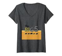 The Big 5 African Safari Adventure Wildlife Enthusiasts V-Neck T-Shirt, Women, Dark Heather Grey, L