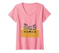 The Big 5 African Safari Adventure Wildlife Enthusiasts V-Neck T-Shirt, Women, Pink, XL