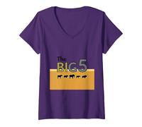 The Big 5 African Safari Adventure Wildlife Enthusiasts V-Neck T-Shirt, Women, Purple, S