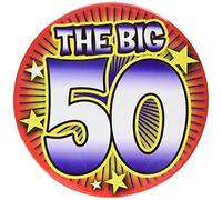 The Big 50' Multicolor Jumbo Birthday Button Pin (Pack of 1) - Eye-Catching Design, Perfect Accessory for Milestone Celebration, Parties, & Events Halloween, World Book Day