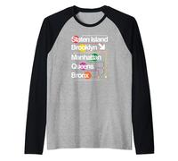 The Big Apple New York City Five Boroughs NYC Subway Map Raglan Baseball Tee