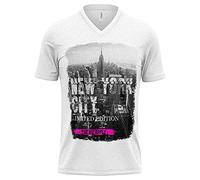 The Big Apple New York City Summer Graphic Tshirt, Mens V Neck T Shirt, Holiday White Shirt for Men Tee Top, M, White