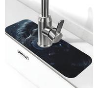 The Big Black-Faced Lion Sink Splash Guard Faucet Mat, Kitchen Faucet Suction Pad,Faucet Handle Drip Catcher Tray Drying Mat for Bathroom (15" X 5.5" )