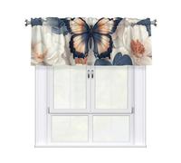 The Big Butterfly Is On A Blue And White Background Short Kitchen Curtains For Windows 52" W X 18" L Light Filtering Small Cafe Curtain Valance 3'' Rod Pocket Window Treatments (1 Panel)