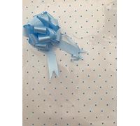 The Big Card Company Blue spotty print Cellophane 3m & Blue Pull Bow cut off large roll and folded for postage