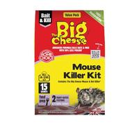 The Big Cheese Mouse Killer Kit - 10g Pasta Sachet x 15 + 2 Stations Kills Mice 2 Lockable Bait Stations with 15 Pre-Measured Chew Through Sachets Difenacoum Indoor Use, Black