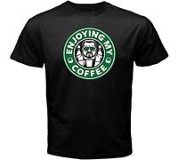 The Big Lebowski Enjoying My Coffee Funny Logo Men's Black T-Shirt (Large)