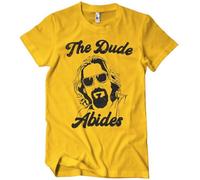 The Big Lebowski Officially Licensed The Dude Abides Mens T-Shirt (Gold), Large
